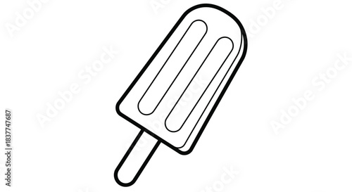 Minimalist black and white line art icon of a classic popsicle or ice lolly on a stick perfect for summer-themed designs.