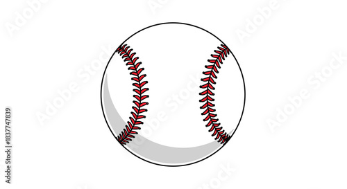Classic white baseball with iconic red stitching and subtle shading for a realistic effect isolated on a white background.