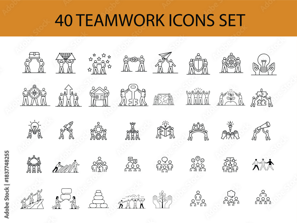 Fototapeta premium Teamwork Icons Set Illustrating Collaboration and Business Concepts vector illustration