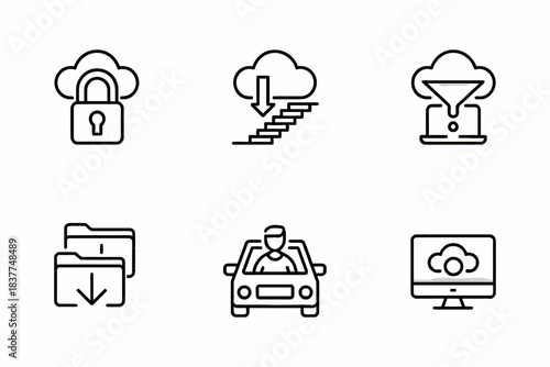 Cloud computing icons representing security data transfer and storage