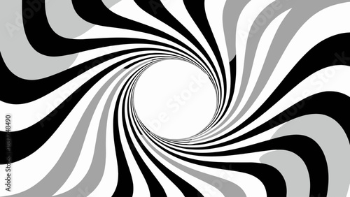 Hypnotic black and white spiral vortex tunnel optical illusion