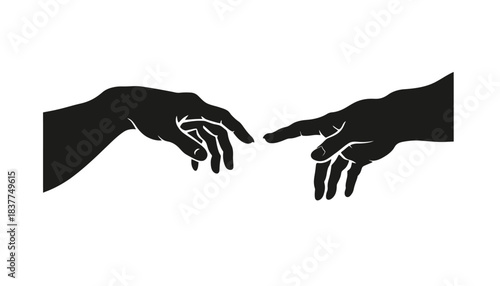 Two hands reaching out to touch fingers in silhouette