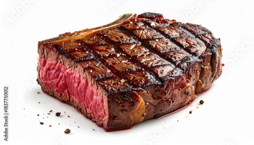 Grilled Ribeye Steak with Grill Marks Isolated on White Background