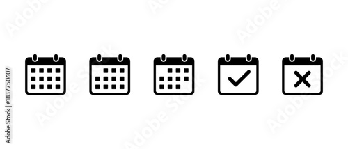 Calendar and event check, and cancel marker icon. Schedule, checkmark and cross mark agenda symbol