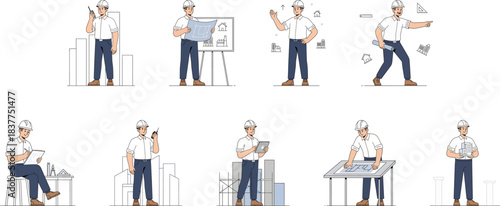 Set of Engineer and Construction Worker Professional Illustrations