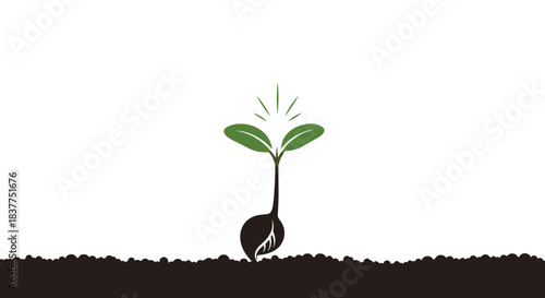 Hopeful illustration of a small green seedling sprouting from a seed in the dark soil, with glowing lines indicating new life.