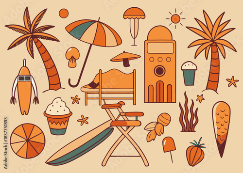 Summer beach vacation elements collection Vector