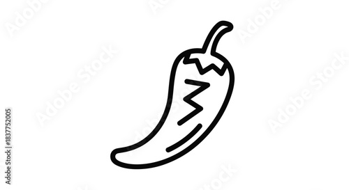 A simple black and white line art icon of a chili pepper with a zigzag pattern indicating its spiciness, on a white background.