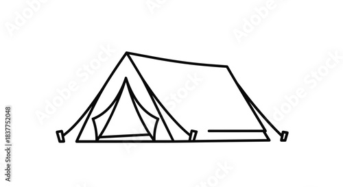 A simple black line art icon of a classic A-frame camping tent, isolated against a clean white background for easy use.