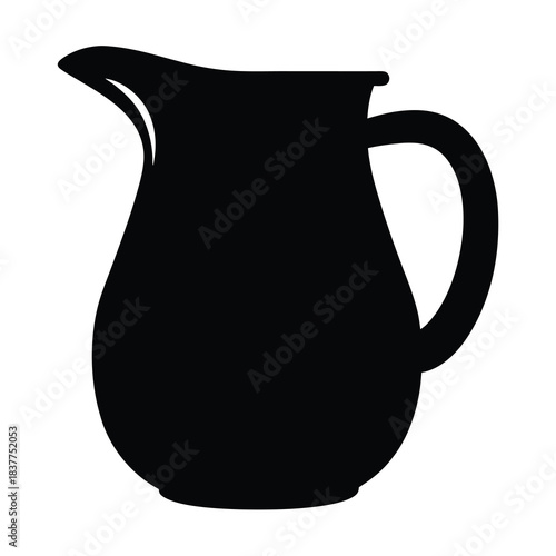 Silhouette of an elegant black pitcher with spout and handle on white