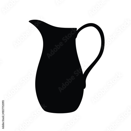 Elegant black silhouette of a pitcher, vessel for liquids, isolated on white