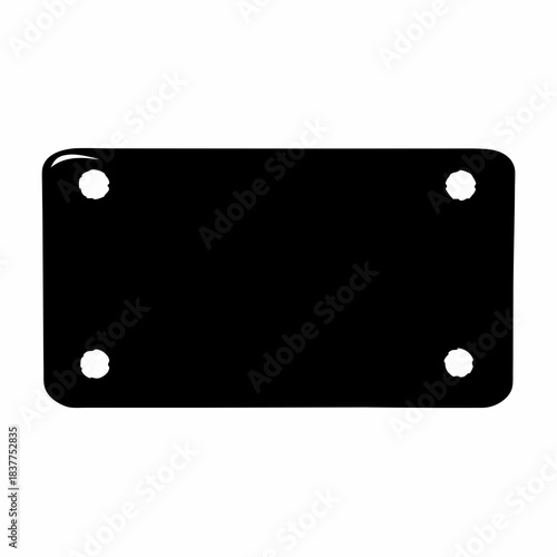 Black rectangular metal plate with rounded corners and circular bolt holes