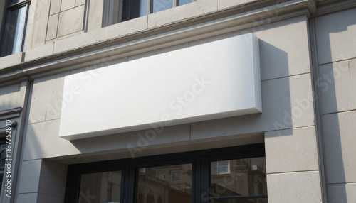 White Illuminated Rectangular Store Sign Mockup on Classic Stone Facade