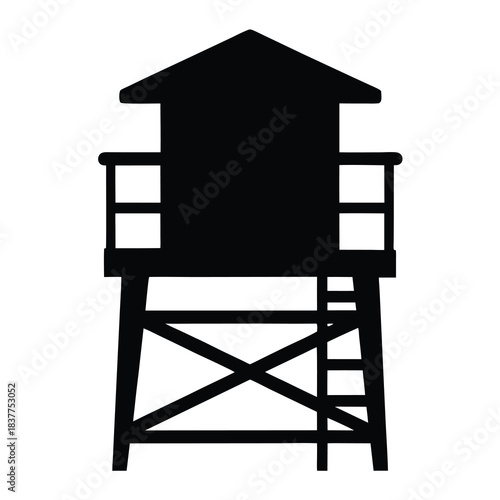 Silhouette of guard tower with observation deck and crisscross leg supports