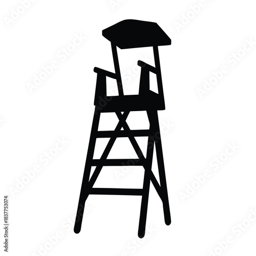 Silhouette of guard tower with observation deck and crisscross leg supports