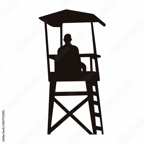 Silhouette of guard tower with observation deck and crisscross leg supports