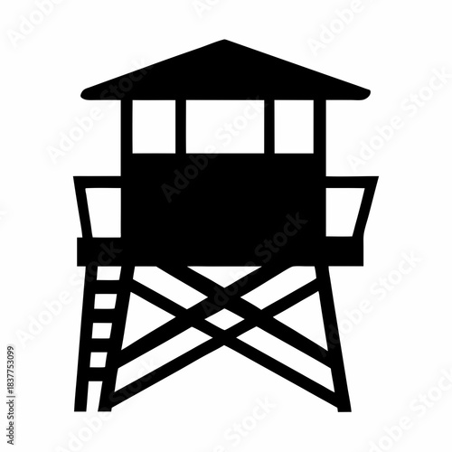 Silhouette of guard tower with observation deck and crisscross leg supports