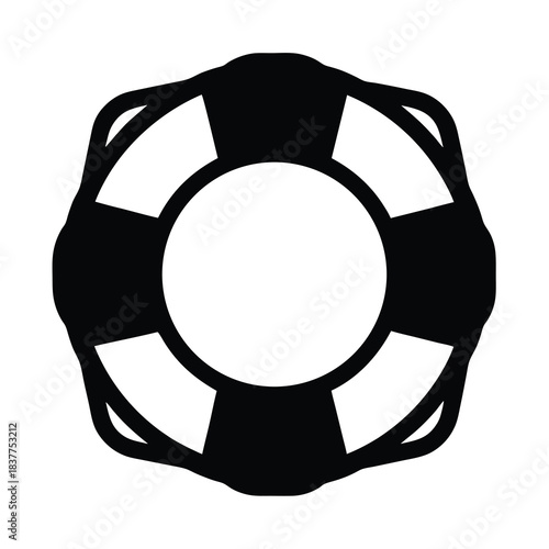 Iconic Black and White Life Preserver Symbol with Square Detailing Element