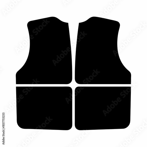 Stylized black and white vest icon illustration with distinct sections divided, symmetrical