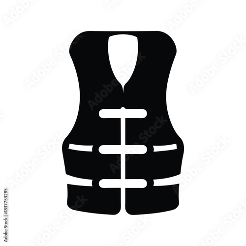 Black and White Life Vest Icon for Water Safety Awareness