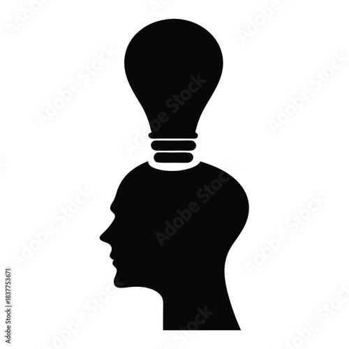 Silhouette of head with lightbulb representing innovative ideas and thought processes