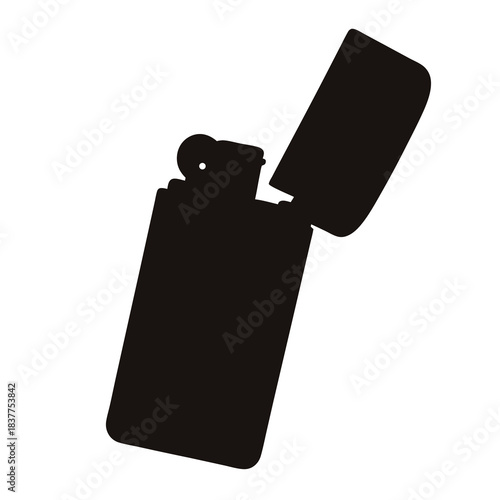 Silhouette of cigarette lighter for design use- Black silhouette of an open cigarette lighter, useful for icons, graphic design, product mockups, and search queries about flame tools