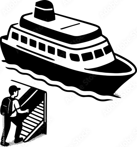 Traveler Boarding Cruise Ship Gangway Backpack