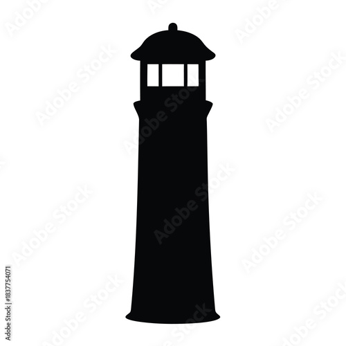 Silhouette of a lighthouse structure with lantern room on a white background