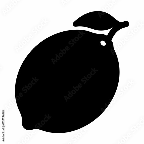 Stylized black vector icon of a lemon with a leaf attached