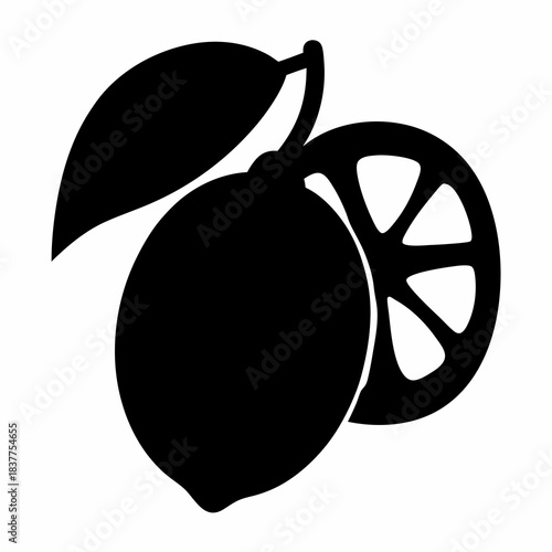 Bold silhouette of a fresh lemon with a slice showing the segments