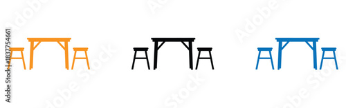 Dining table icon vector design.  Simple outdoor dining set icons in three color styles.