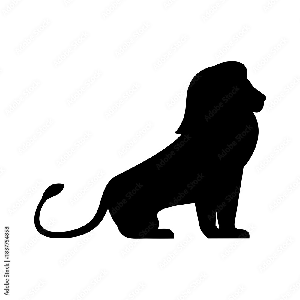 Obraz premium Majestic Lion Silhouette Seated Profile, Symbol of Strength and Royalty