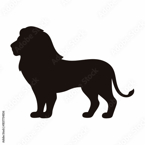 Majestic black silhouette of a male lion, a symbol of strength