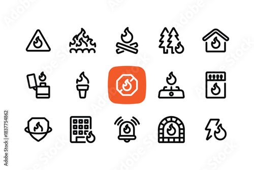 Outline fire icon design set