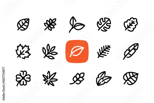 Simple outline leaf icon set