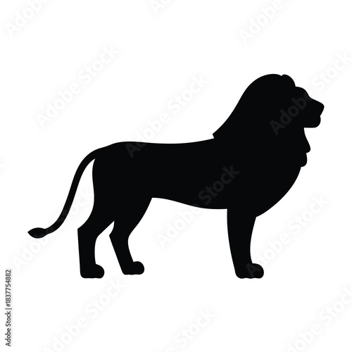 Silhouette of majestic lion standing tall, representing strength and resilience in black