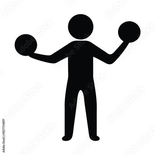 Silhouette of person juggling black balls, showing skill and coordination and agility