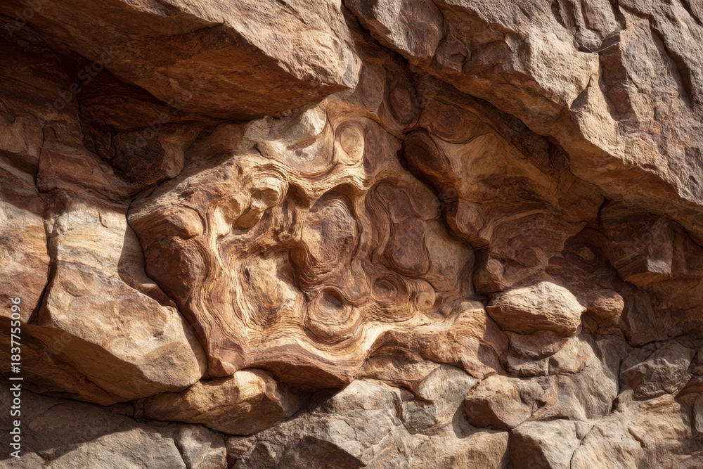 Obraz premium Swirled sandstone rock wall with sculpted natural curves and desert textures