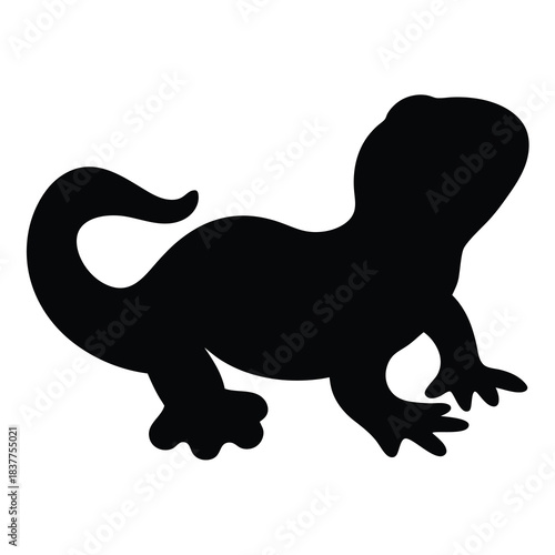 Stylized silhouette illustration of a cute, cartoonish salamander or lizard figure