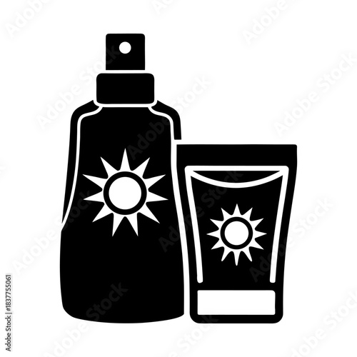 Sunscreen Cream Icon with Pouch Bottle on White Background.
