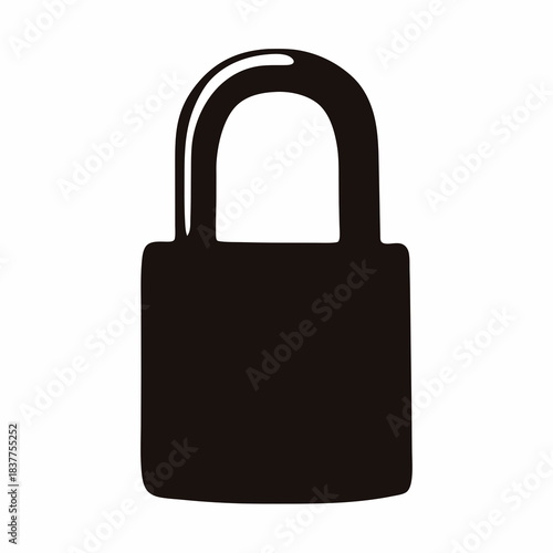 Black silhouette of a padlock on a white background providing security