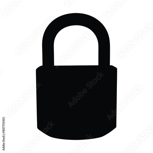 Simple Black Padlock Silhouette Against White Background, Representing Security and Privacy