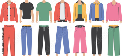 Clothing Collection Shirts, Jackets, Trousers, and Jeans Fashion Illustration