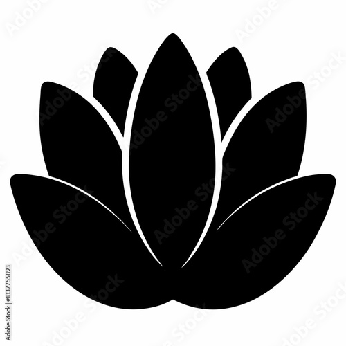Elegant black lotus flower design evoking peace and enlightenment on white backdrop