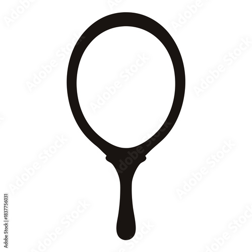 Simple Black Silhouette Illustration of a Handheld Circular Mirror on White Background