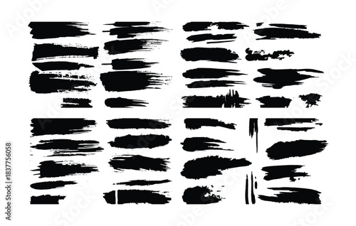 Abstract Black Paint Brush Stroke Collection for Modern Graphic Design, Branding, Logo Creation, Poster, Social Media Content, Artistic Texture, Grunge Effect and Creative Background