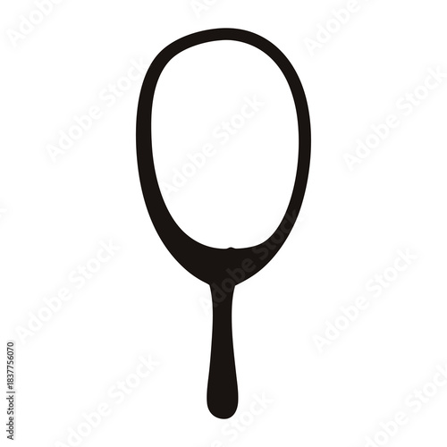 Black and White Illustration of a Handheld Oval Mirror with a Handle