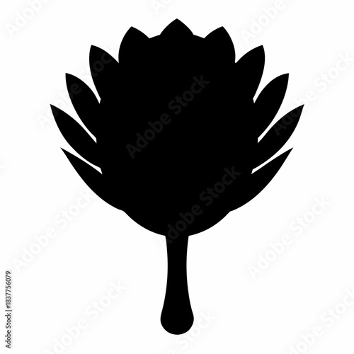Abstract black silhouette of a stylized tree with multiple jagged leaves