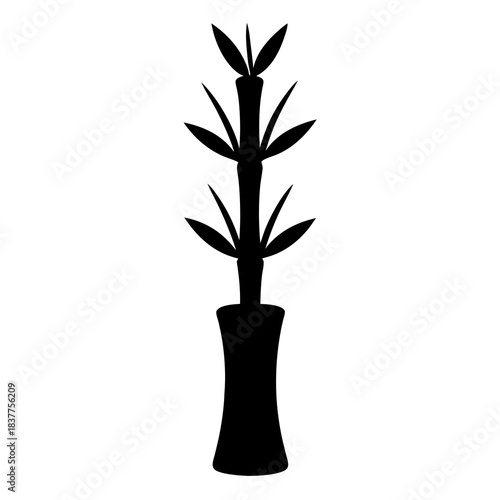 Elegant silhouette of bamboo plant in vase on clean white background