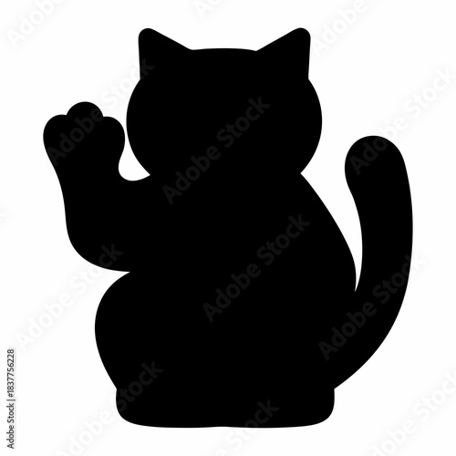Silhouette of Maneki Neko Lucky Cat with Raised Paw and Curved Tail